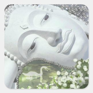 In the Garden - Quan Yin & Flowers Square Sticker