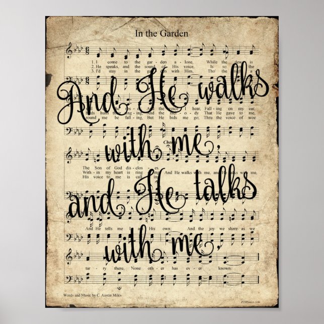 In the Garden Vintage Scripted Hymn Poster (Front)