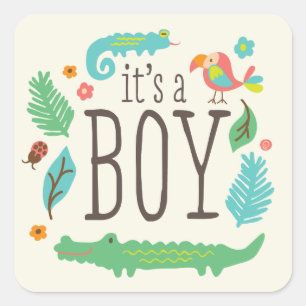 In the Jungle Baby Shower Stickers - Boy