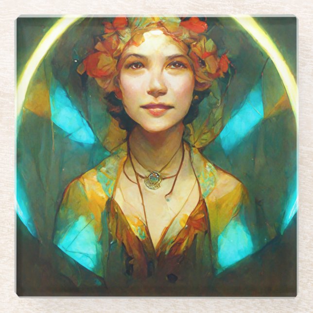 In The Light Art Nouveau Fantasy Glass Coaster (Front)