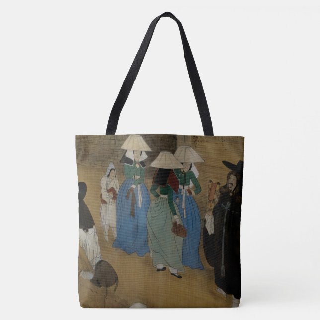 "In the Market" Classic Asian Art on a Tote Bag (Front)