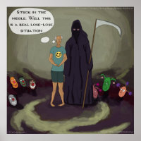 In The Middle Funny Grim Reaper & Clown Poster