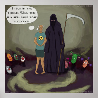 In The Middle Funny Grim Reaper & Clown Poster