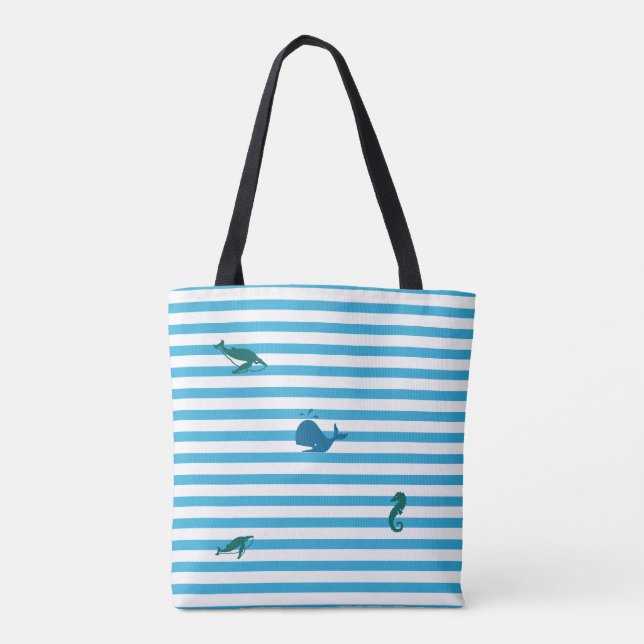 In the Ocean, Beach Stripes Tote Bag (Back)