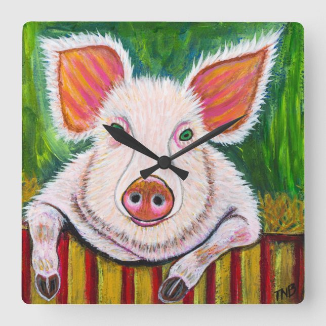 In the Pig Pen Square Wall Clock (Front)