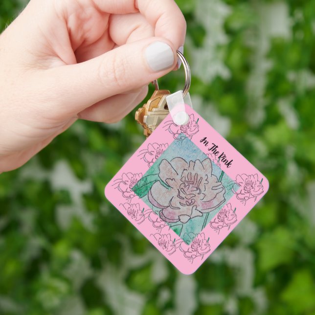 In the Pink Peony Flower Key Ring (Hand)