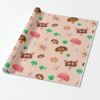 In the Rain- Mushroom Umbrellas Pattern- Orange Wrapping Paper