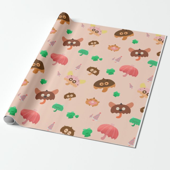 In the Rain- Mushroom Umbrellas Pattern- Orange Wrapping Paper (Unrolled)