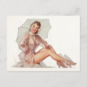 In the Rain Pin Up Postcard