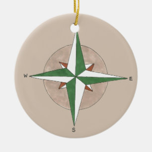 In the Right Direction Compass Camping Hiking Ceramic Tree Decoration