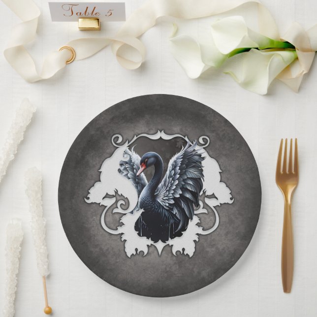 In the shadow of elegance: A black swan. Paper Plate (Wedding)