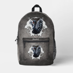 In the shadow of elegance: A black swan. Printed Backpack