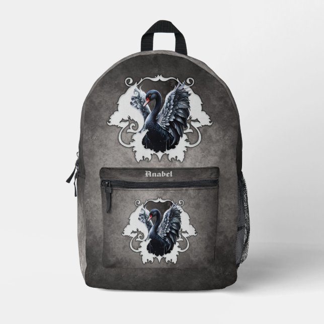 In the shadow of elegance: A black swan. Printed Backpack (Front)