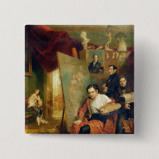 In the studio of the painter, 1832 15 cm square badge (Front)