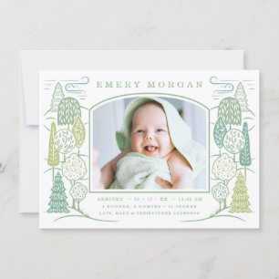 In The Tree Top Birth Announcement Green
