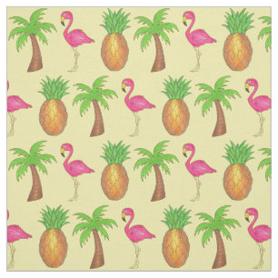 In The Tropics Pineapple Flamingo Palm Tree Beach Fabric