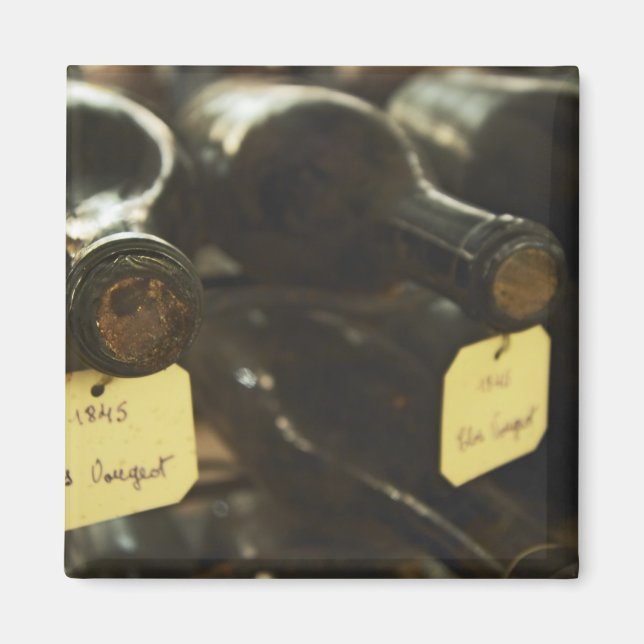 In the underground wine cellar: lying bottles in magnet (Front)