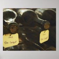 In the underground wine cellar: lying bottles in