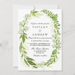 In The Woods Forest Leaf Wreath Wedding Invite