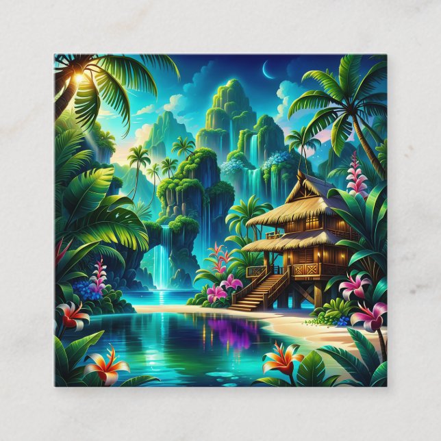 In this digital painting, an artist has created a  square business card (Front)