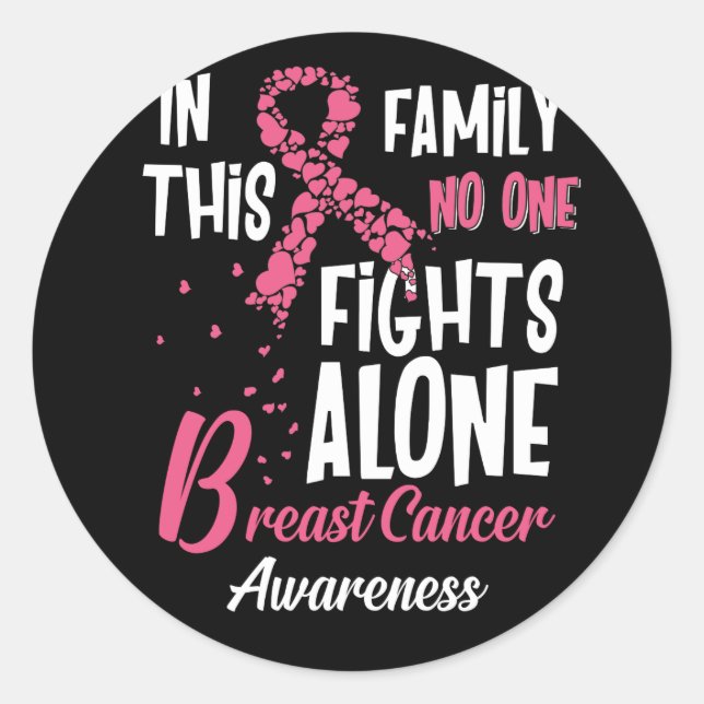In This Family No On Fights Alone Breast Cancer Classic Round Sticker (Front)