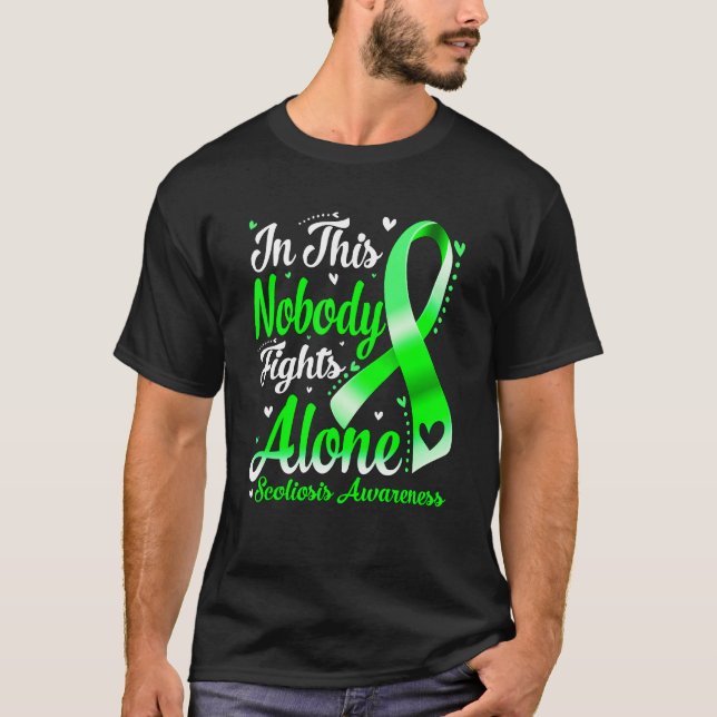 In This Family Nobody Fight Alone Scoliosis Awaren T-Shirt (Front)