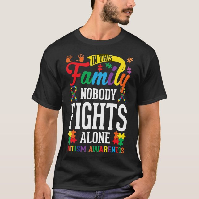 In This Family Nobody Fights Alone Autism Awarenes T-Shirt (Front)