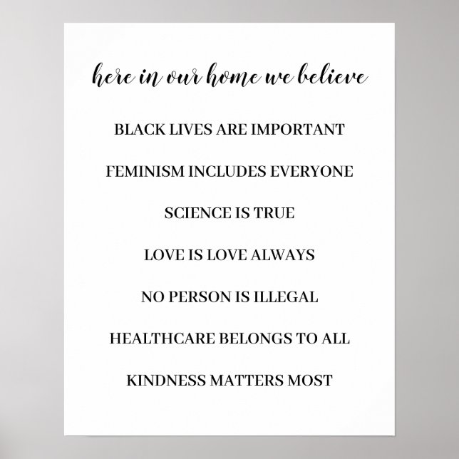 In This House We Believe Modern Minimalist Design Poster (Front)
