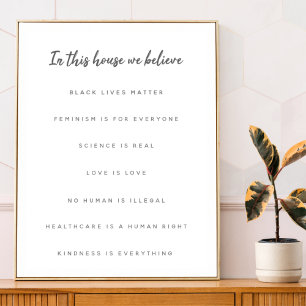 In this House we Believe   Modern Minimalist White Poster