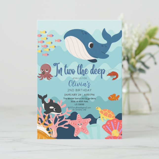 In two the deep, underwater 2nd birthday  invitation (Standing Front)