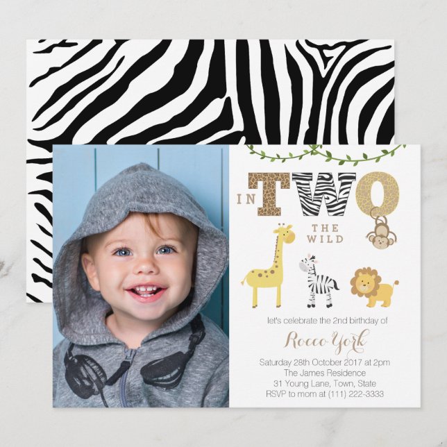in TWO the wild 2nd birthday Safari Party for boy Invitation (Front/Back)
