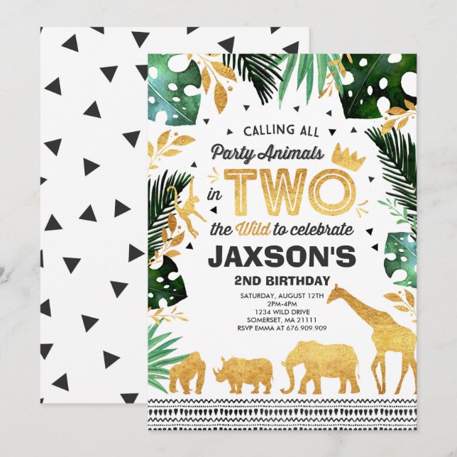 In Two The Wild Birthday Invitation Jungle Animals (Front/Back)