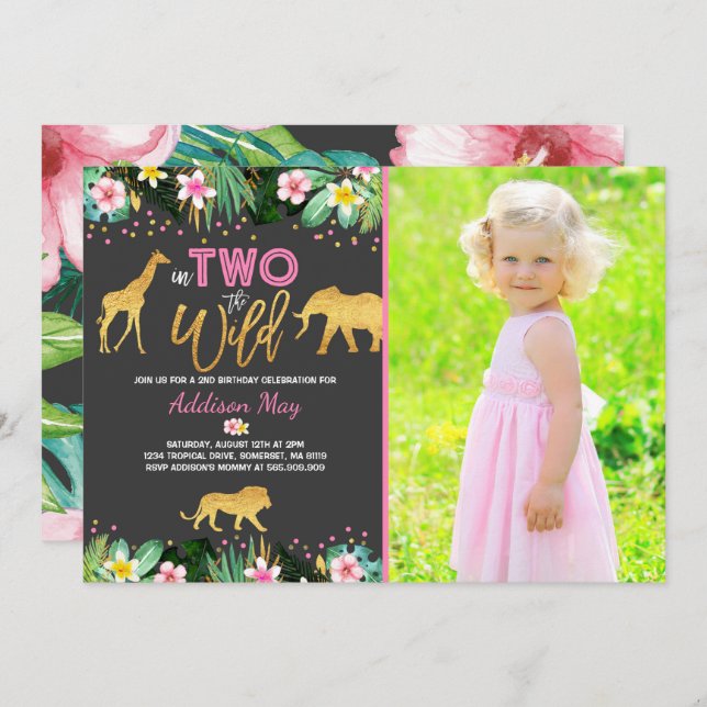 In Two The Wild Birthday Invitation Jungle Animals (Front/Back)
