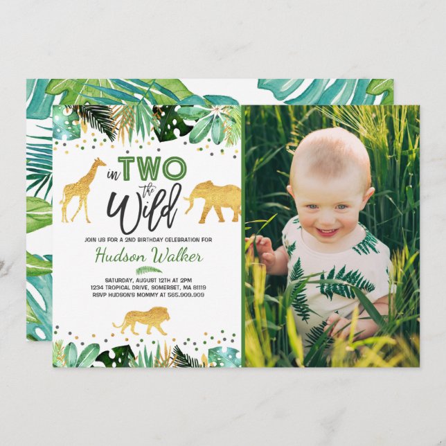 In Two The Wild Birthday Invitation Jungle Animals (Front/Back)