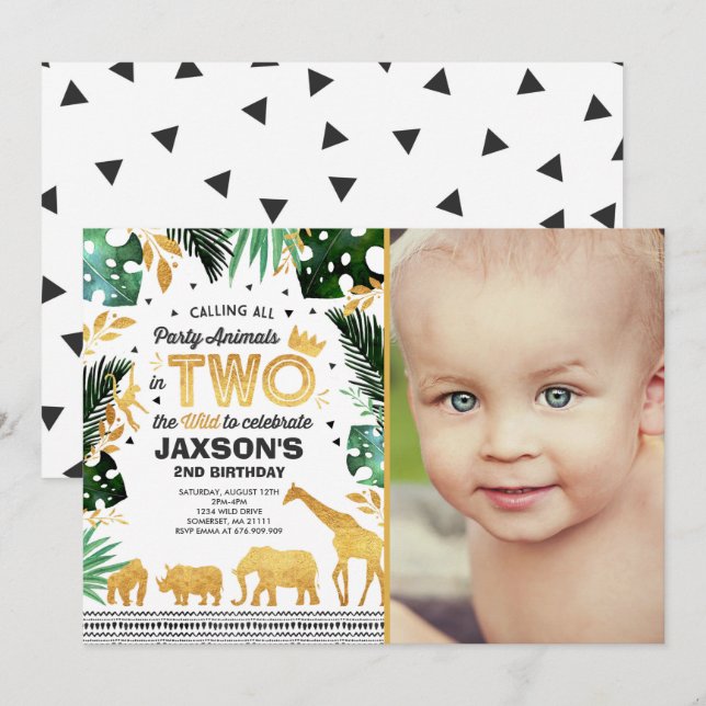 In Two The Wild Birthday Invitation Jungle Animals (Front/Back)