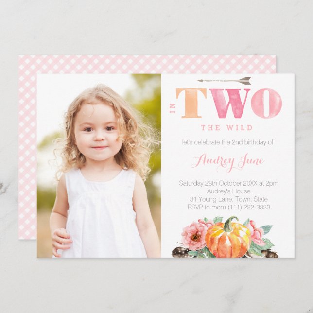 In TWO the Wild, Boho Fall 2nd Birthday Party Invitation (Front/Back)