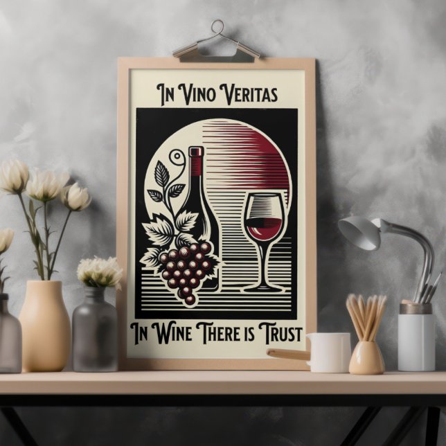 In Vino Veritas Art Deco Red and Black Wine Saying Poster (Creator Uploaded)