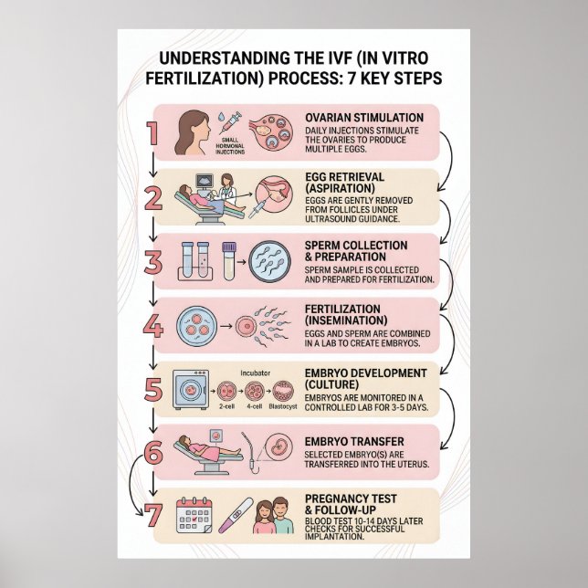 In Vitro Fertilisation (IVF) Process Explained: 7  Poster (Front)