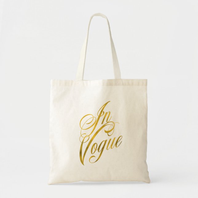 In Vogue Quote Faux Gold Foil Metallic Fashion Tote Bag (Front)