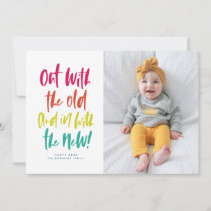 In with the new colourful happy new year photo car holiday card