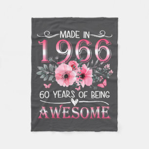 In Women 1966 Floral 60th Birthday 60 Fleece Blanket