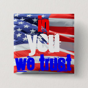 In You We Trust, USA America American Flag Colours 15 Cm Square Badge