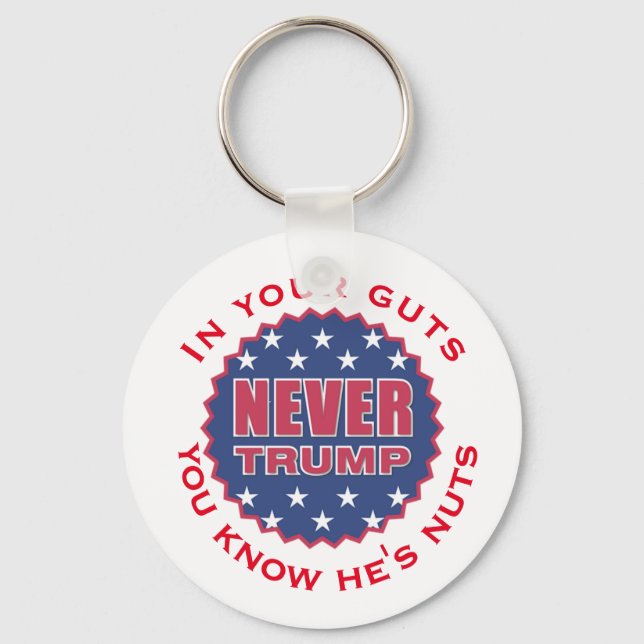 "In your guts you know he's nuts" & "Never Trump" Key Ring (Front)