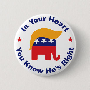 In Your Heart You Know He's Right - Donald Trump 6 Cm Round Badge