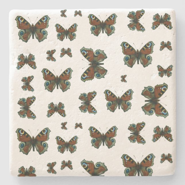 Inachis io - The European Peacock Butterfly Stone Coaster (Front)