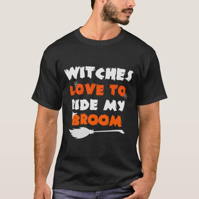 Inappropriate Halloween Adult Costume Witch Riding T-Shirt (Front)