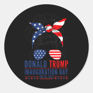 Inauguration Day 2025 Funny Trump Girl Messy Bun 2 Classic Round Sticker