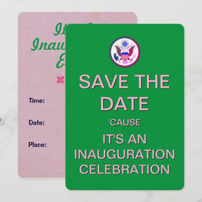 Inauguration Day Pink Green Invitation (Front/Back)
