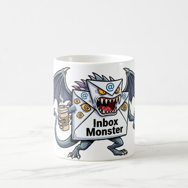 Inbox Monster Email Overload Funny Graphic Coffee Mug (Center)
