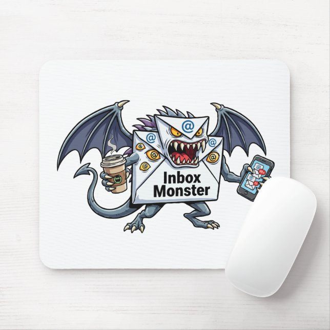 Inbox Monster Email Overload Funny Graphic Mouse Mat (With Mouse)
